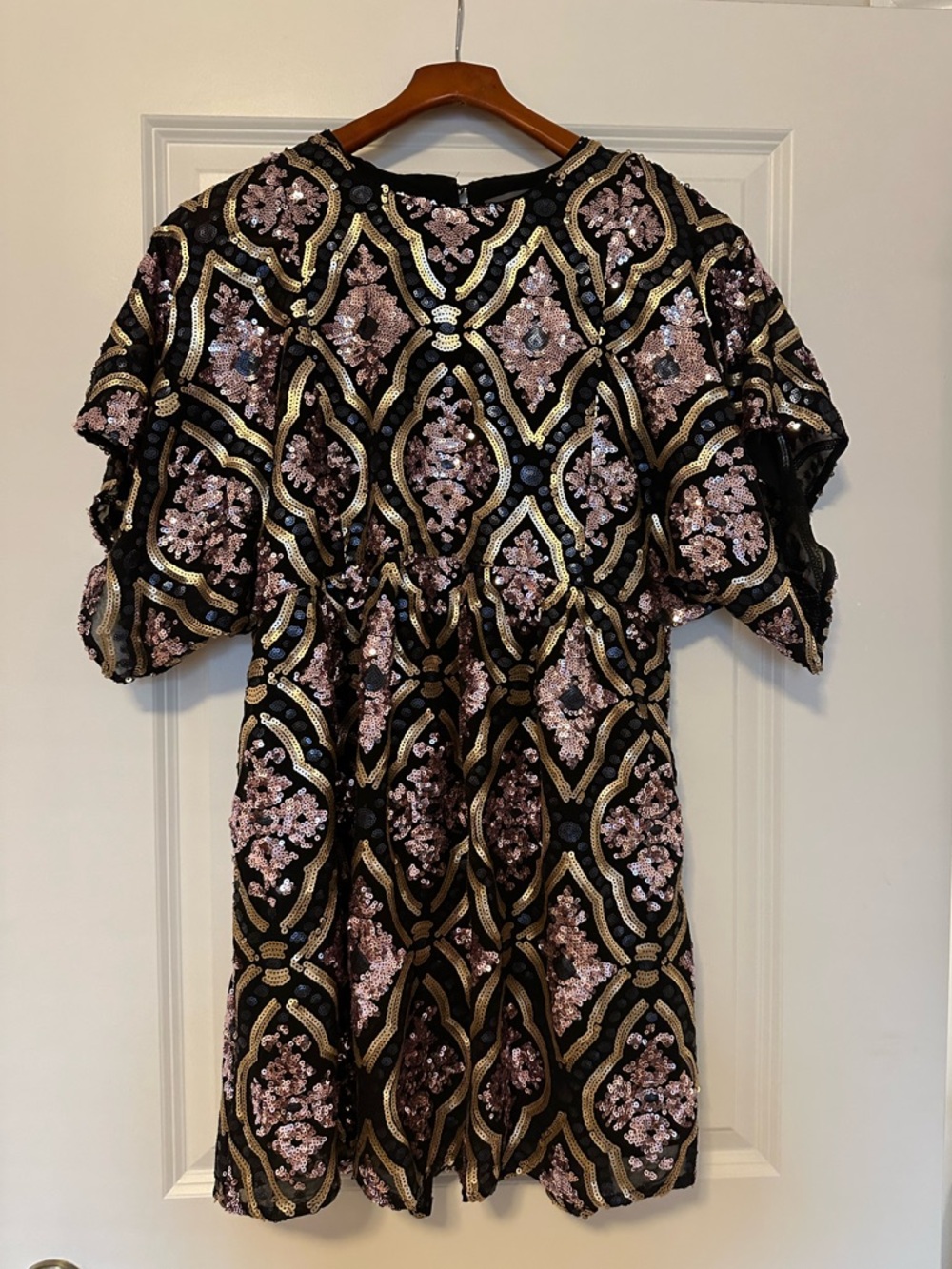 Anthropologie Black Sequin Floral Dress